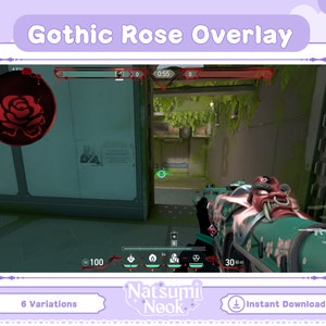 Gothic Roses Valorant Overlay | HUD Customizable | Goth Roses Red | Red Black Stream Overlay for Twitch OBS or YouTube | Valorant Emotes