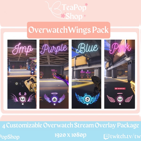 4 Colour Angel/Imp Wings Halo Overwatch Overlay Customizable Twitch Overlay **Package** | Kawaii Twitch Overlay Package| Stream Screens