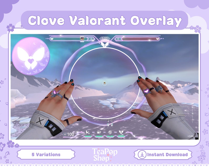 Clove Purple Butterfly Valorant Overlay HUD Customizable Valorant Clove Stream Overlay for Twitch OBS or YouTube Valorant Emotes image 2