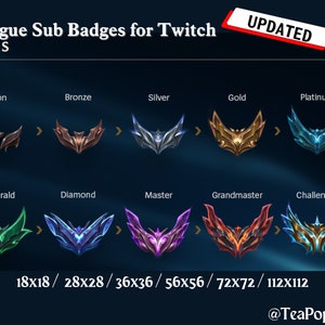 UPDATED League of Legends Ranked Badges including Emerald - Twitch Sub/Bit Badges/Emotes for Streaming, YouTube Twitch, OBS & StreamlabsOBS