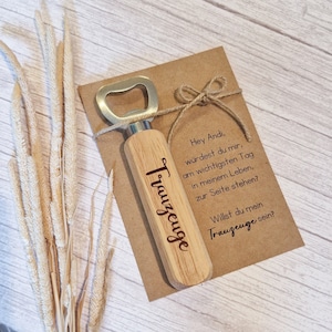 Trauzeuge fragen mit personalisierter Karte und Flaschenöffner | Bieröffner Geschenk für Trauzeuge | Danke Trauzeuge