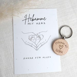 Hebamme Geschenk personalisiert | Schlüsselanhänger Holz mit Name | Dankeschön Hebamme mit Karte