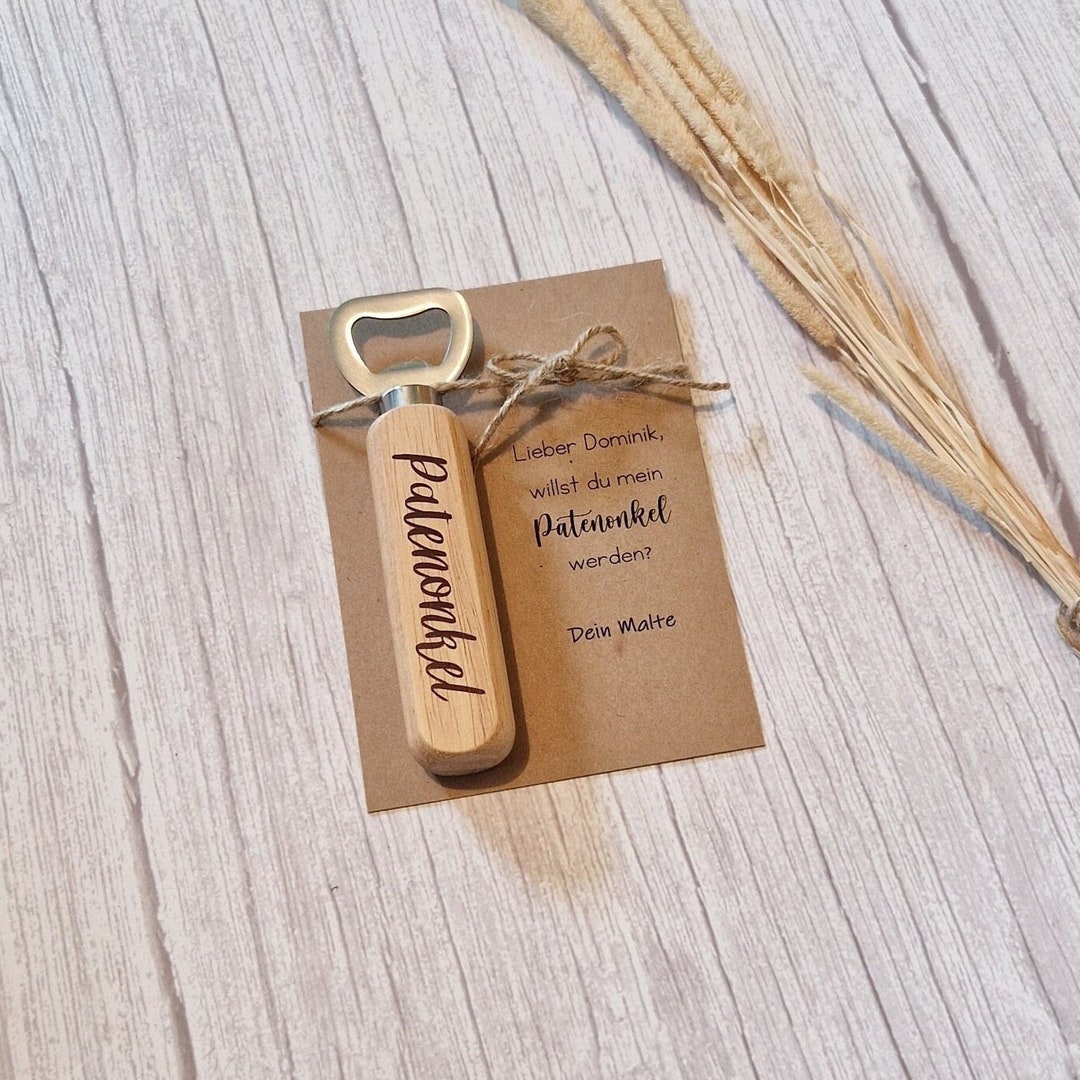 Patenonkel Geschenk Set - Flaschenöffner Mit Fragekarte & Umschlag