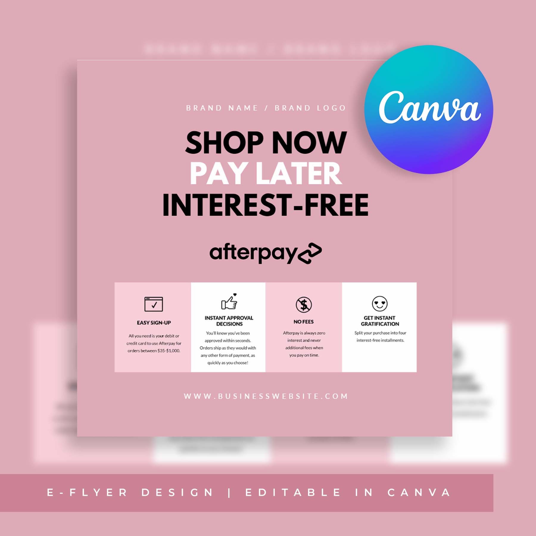 Shop Now Pay Later Afterpay Canva Editable Flyer Etsy