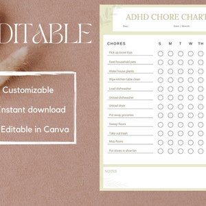 ADHD Chore Chart for Kids Adhd Planner Editable Chore Chart - Etsy