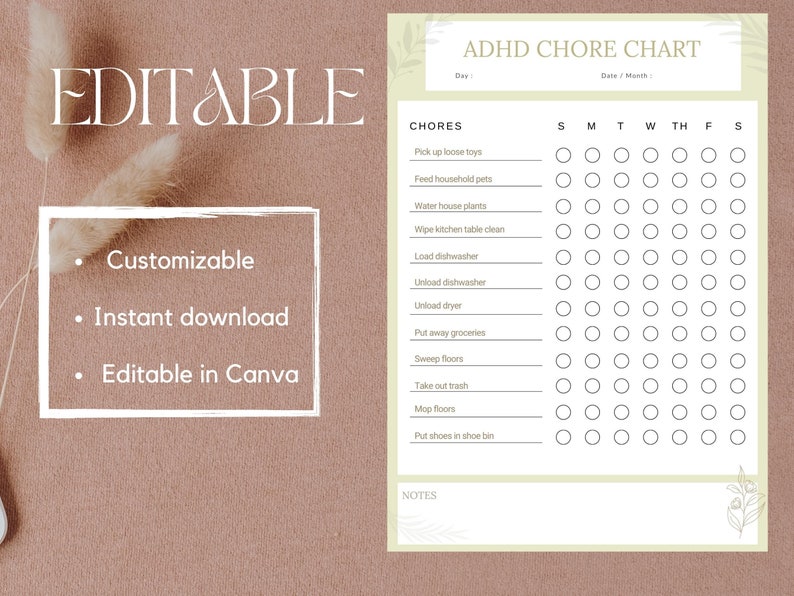 ADHD Chore Chart for Kids Adhd Planner Editable Chore Chart Etsy