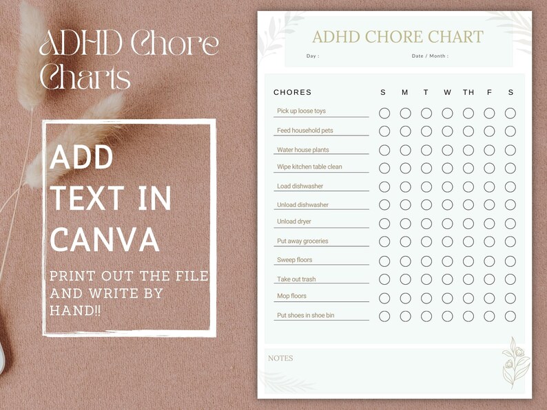 ADHD Chore Chart For Kids Adhd Planner Editable Chore Chart Etsy