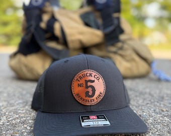 Fire Fighter Leather Patch Hats - Engine - Truck - Squad - Rescue - Station - Local