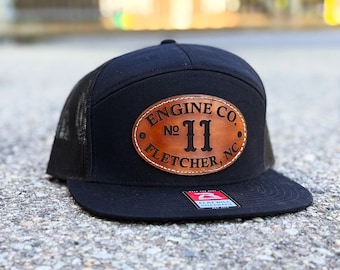 Fire Fighter Leather Patch Hats - Engine - Truck - Squad - Rescue - Station - Local