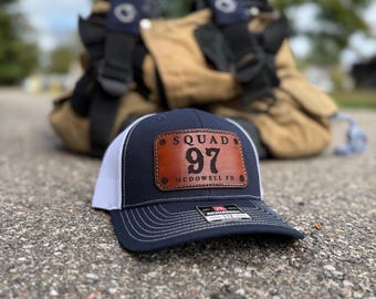 Fire Fighter Leather Patch Hats - Engine - Truck - Squad - Rescue - Station - Local