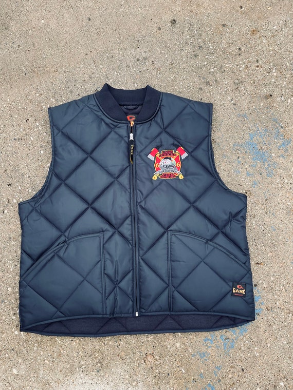 トップス Domon Fireman zip-up vest Firefighter Diamond Quilted Vest- Embroidered - Etsy