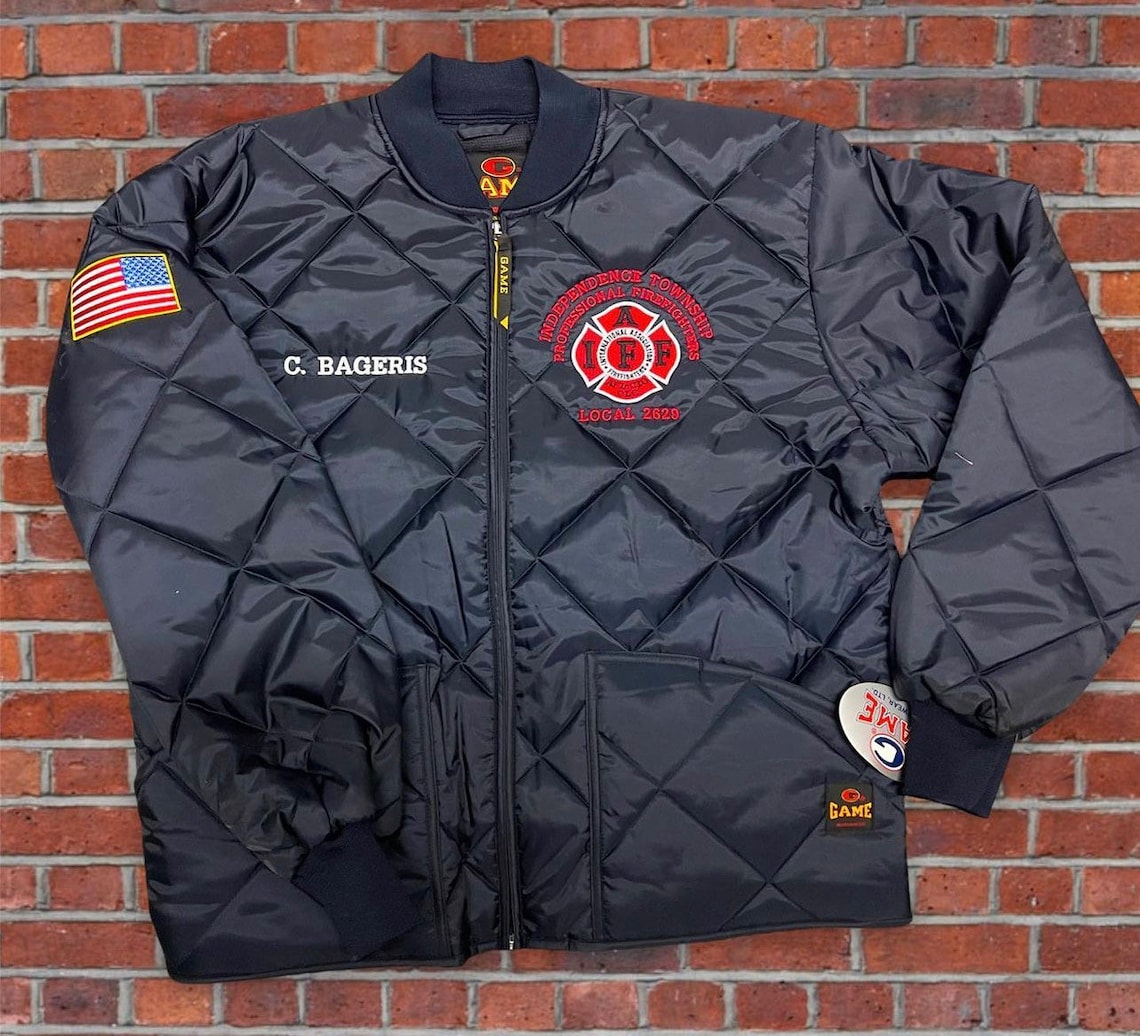 Firefighter Diamond Quilted Jackets Embroidered Etsy