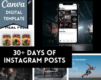 FITNESS INSTAGRAM TEMPLATE | Workout, gym, fitness, modern digital template for instagram posts, Canva template for Instagram