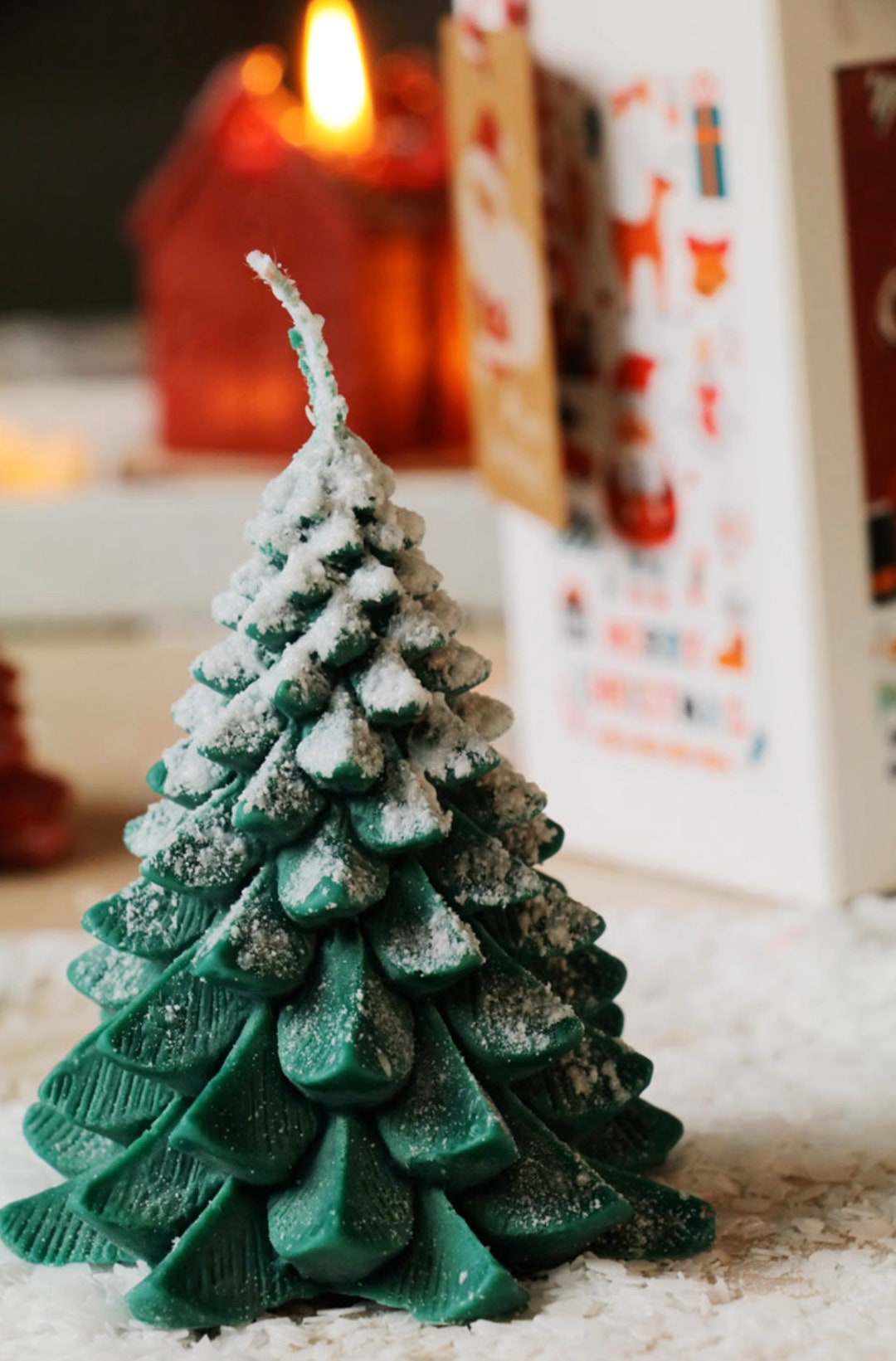 Snowy Pine Green Christmas Tree Candle Handmade Christmas Gift Etsy