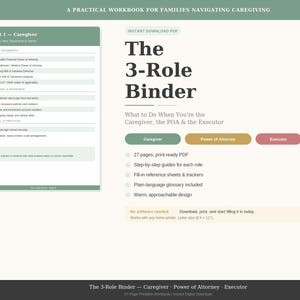 Caregiver POA Executor Binder Printable | Power of Attorney Checklist | Estate Organizer PDF | Aging Parent Planner Instant Download