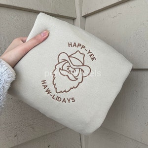 Cowboy Santa Western Christmas Sweatshirt, Crewneck, Happyee Hawlidays, Howdy Country Christmas Horse, Cowgirl Shirt, Christmas Sweatshirt