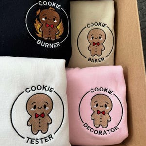 Cookie Baker, Tester, and Baker Embroidered Sweatshirt/Crewneck, Christmas Season, Winter Xmas Crewneck, Matching Crewnecks, Gingerbread Man