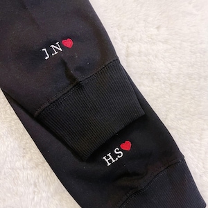 Personalized sleeve initial hoodie, embroidered sweatshirt, old English, couple, boyfriend,girlfriend , valentines, wedding anniversary gift