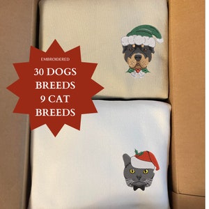 Dogs & Cats Christmas Embroidered Crewneck, Sweatshirt Christmas Personalize Dog Crewneck Christmas Crewneck Sweater Dog Mom Cat Christmas