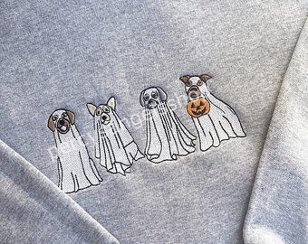 Mignon Halloween Ghost Dogs Brodé Sweatshirt/Crewneck, Spooky Season, Bats Crewneck, Cadeau pour Bestie, Halloweentown, Dog Mom Crewneck