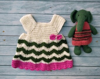 Dancing Waves Crochet Frock | Kids Wear | Hand-Knit Frocks for Girls | Handmade Crochet Frocks for Kids| Woollen Frock| For Ages 0-5 years