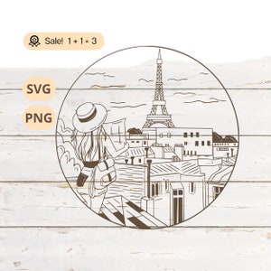 Paris Girl SVG PNG, Viaje Svg, Aventura svg, Viaje svg, Avión svg, Vacaciones svg, Mapa del Mundo svg, Viaje Png, Camisa, Tatuaje, Cortar archivo
