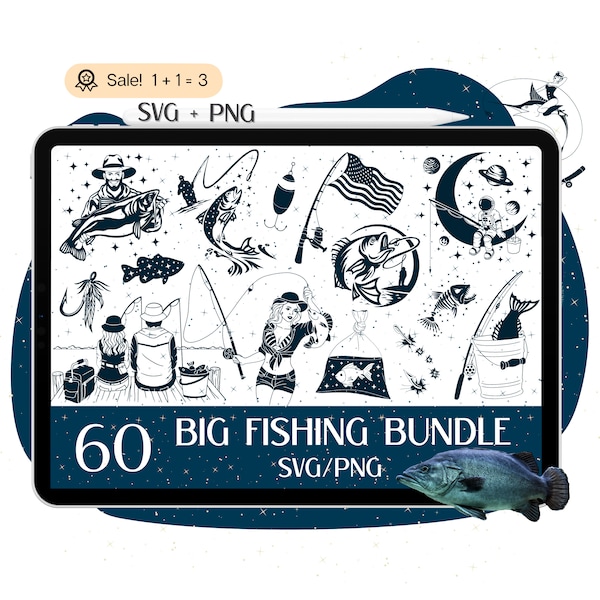 60 Big Fishing SVG Bundle, Fishing SVG, Fishing file for Cricut, Fish svg, Lake svg, Lake life svg, Family vacation, Camping svg PNG Tshirt