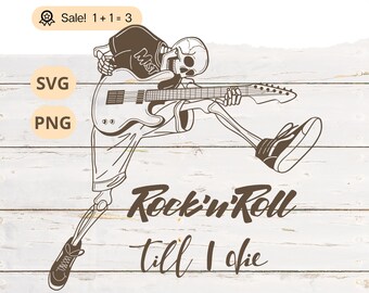 Rock'n'Roll Skeleton Guitar SVG, Halloween Clipart (PNG)