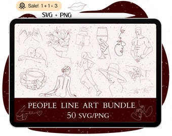 Line Art People SVG Bundle, Minimalist Illustrations (50 SVG/PNG)