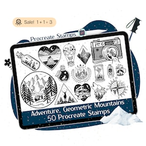 Mountains Procreate STAMPS, 50 Camping Procreate STAMPS, Nature STAMPS, Outdoors, Explore, Geometric Mountains Procreate Brushes, Clipart