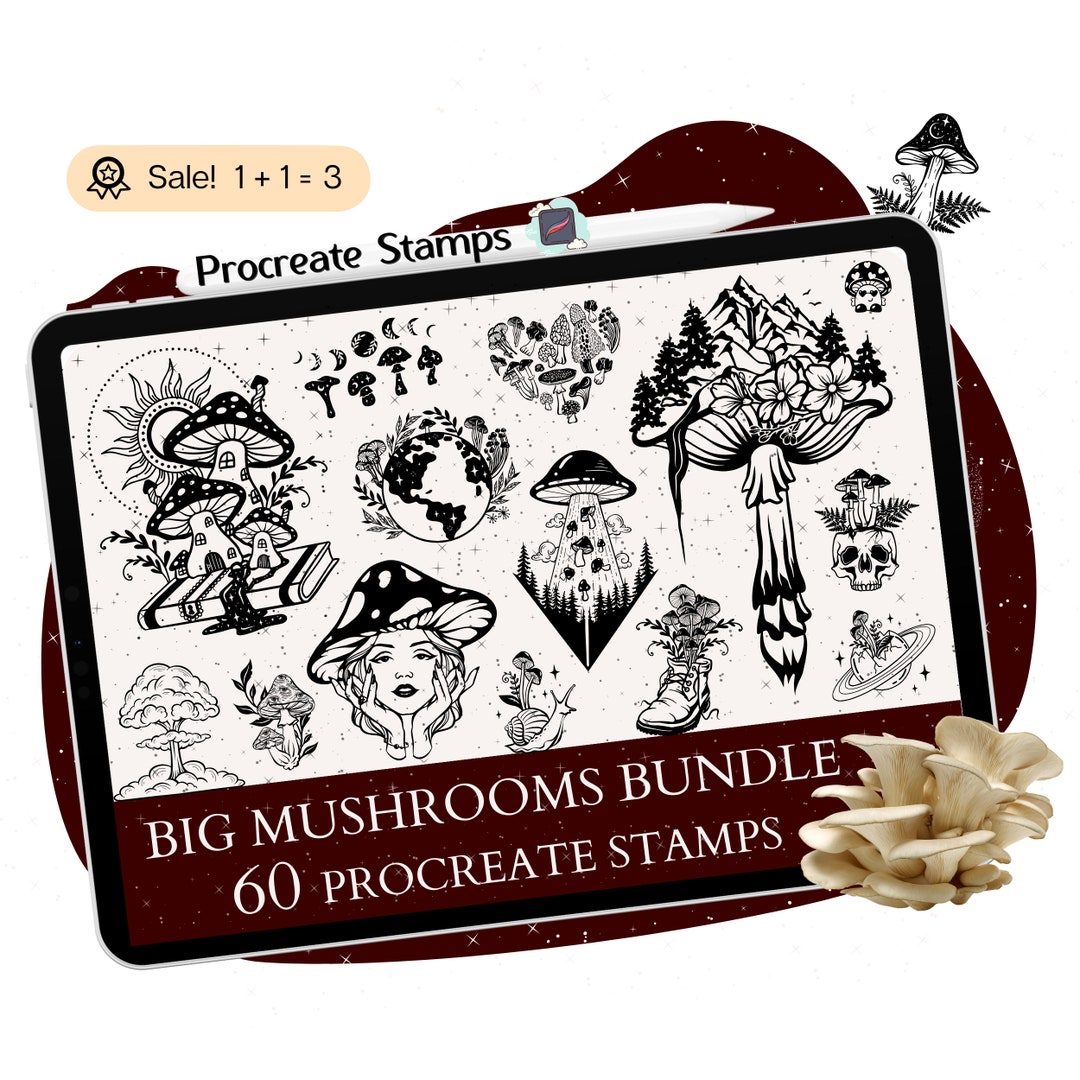 60 Mushroom Procreate Stamps, Mystical Celestial Witch Tattoo Brush ...