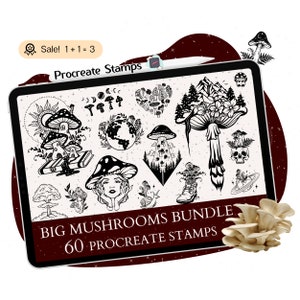 60 TIMBRI Mushroom Procreate, Pennelli Mushroom Procreate, Timbro Mistico, Timbro Strega, Timbro Celeste, Doodle Fungo, Tatuaggio, Pennello Timbro