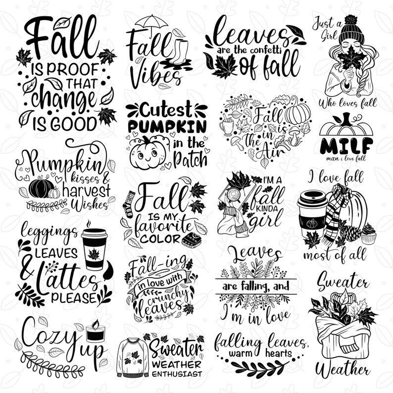Fall SVG Bundle, Autumn Leaves, Quotes, Sign Designs (SVG, PNG) - Etsy