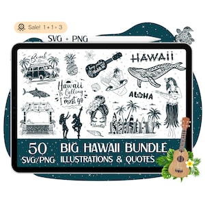 50 Hawaii SVG, Hawaiian SVG Bundle, Hawaiian Quotes Signs, Aloha SVG, Palm tree svg, Beach cut file, Luau svg, Hawaiian file for Cricut, Png