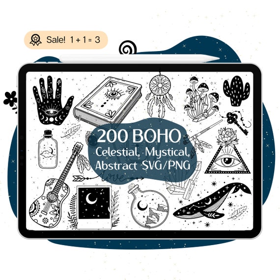 Boho Celestial SVG Bundle, 200 Celestial SVG, Celestial file for Cricut, Doodle SVG, Boho Cut File, Png, Clipart, Cricut, Commercial Use