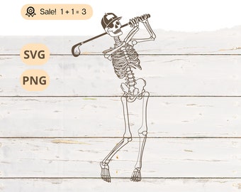 Skeleton Golfer SVG, Funny Golf Skull Clipart (PNG)