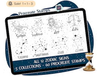 Sternzeichen Procreate STEMPEL, 60 Zodiac STEMPEL, Zodiac Procreate Pinsel, Sternzeichen Designs, Sternzeichen-Konstellation, Celestial STEMPEL, Horoskop