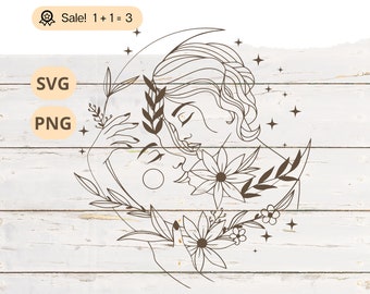 Moon Child SVG, PNG, Mystical Celestial Clipart