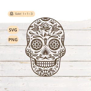 Mexican Sugar Skull SVG PNG, Skull svg, Skeleton SVG, Day of the dead shirt, Mexican svg, Sugar Skull Cut File, Clipart, Png, Tattoo, Shirt