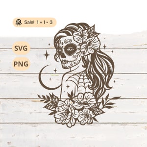 Sugar Skull Girl SVG PNG, Catrina Svg, Sugar Skull svg, Girl Skull svg, Mexican svg, Day of the dead, Catrina Clipart, Png, Tattoo, Shirt