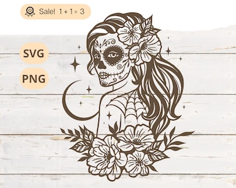 Sugar Skull Girl SVG PNG, Catrina Svg, Sugar Skull svg, Girl Skull svg, Mexican svg, Day of the dead, Catrina Clipart, Png, Tattoo, Shirt