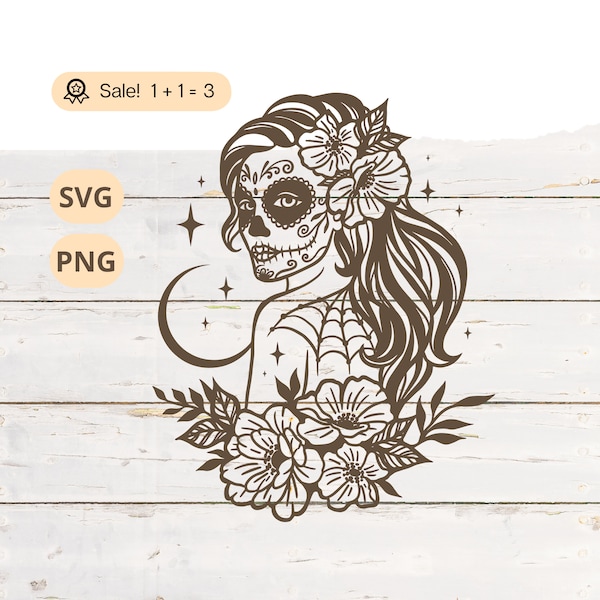 Sugar Skull Girl SVG PNG, Catrina Svg, Sugar Skull svg, Girl Skull svg, Mexican svg, Day of the dead, Catrina Clipart, Png, Tattoo, Shirt