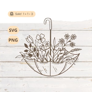Guarda-chuva com flores silvestres SVG PNG, flores silvestres SVG, guarda-chuva svg, guarda-chuva floral svg, primavera Svg, arquivo de corte de tatuagem de camisa de flores silvestres Clipart