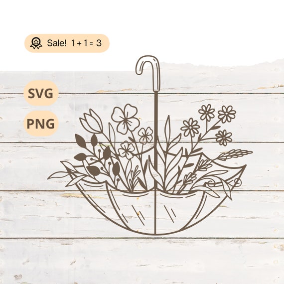 Wildflower Umbrella SVG, Floral Spring Clipart (PNG)