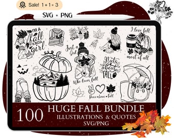 Lot de 150 feuilles d'automne, SVG de feuilles d'automne, citations d'automne, svg signe automne, fichier automne pour Cricut, svg confortable, automne svg, svg Halloween, PNG, Silhouette