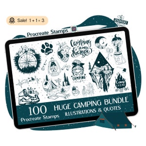 100 TAMPONS Camping Procreate, TAMPONS Camping, Citations Camping, BROSSES Camp, Tampons Campeur, Tampons Randonnée Doodle Tampon Pinceau Tatouage