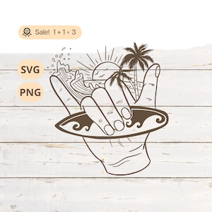 Shaka Hand SVG PNG, Hang Loose Svg, Hawaiian svg, Wave svg, Beach Scene svg, Surfing Svg, Surfboard Svg, Shaka Svg, Tattoo, Clipart, Shirt
