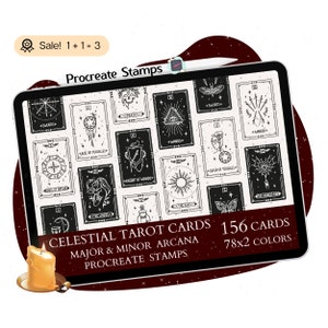 156 SELLOS de Tarot Celestial Procreate, SELLOS de Tarot, Arcanos Mayores, Arcanos Menores, PINCELES de Tarot, Sellos de Brujas, Tatuajes de Pinceles Celestiales