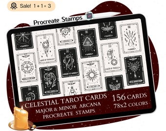 Celestial Tarot Procreate Stamps, Major and Minor Arcana (Digital Download)