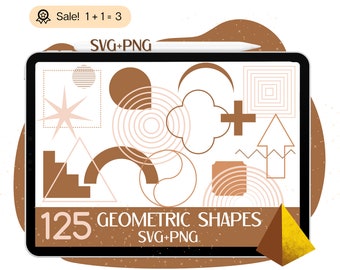 125 個の抽象的な幾何学的形状 SVG PNG、ボヘミアン ミニマリスト デザイン (デジタル ダウンロード)